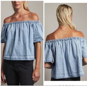 $158 NWOT Adriano Goldschmied AG Medium Sylvia Off the Shoulder Chambray Top